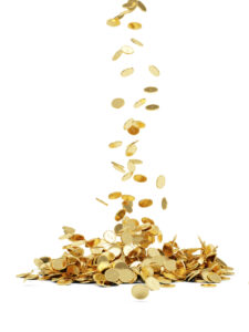 Falling Golden Coins Isolated on white background, turning payments into gold, student loan forgiveness, april 30 deadline