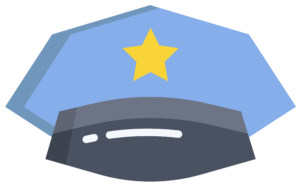 Blue police cap icon on transparent background